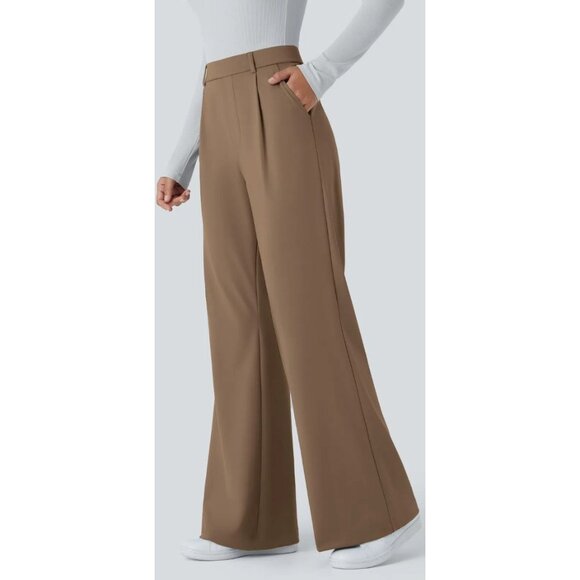 NWT HALARA High Waisted Side Pocket Work Flare Brown Pants-sz Medium - Picture 2 of 10